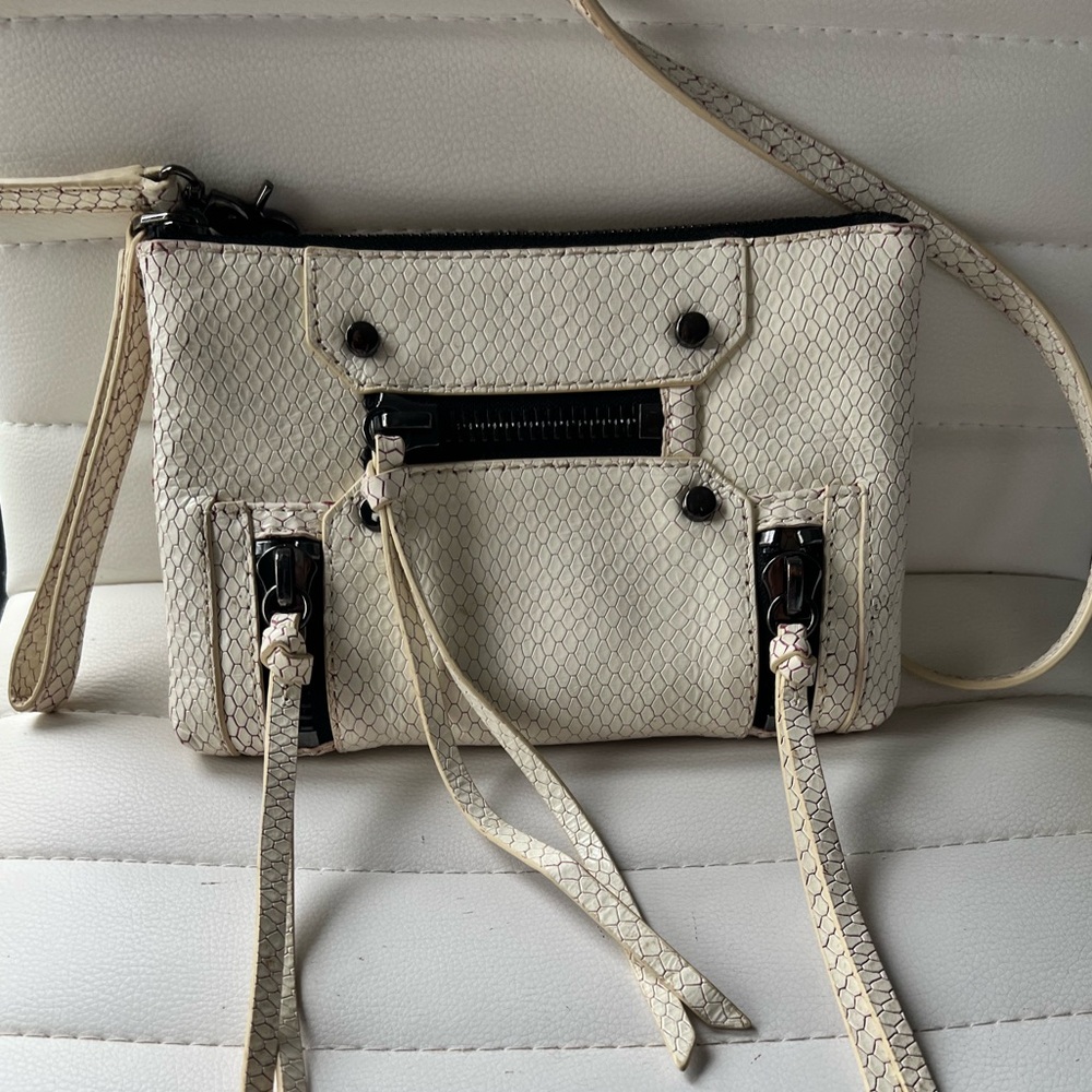 Botkier Logan Convertible Leather Crossbody or wristlet EXCELLENT cream snake